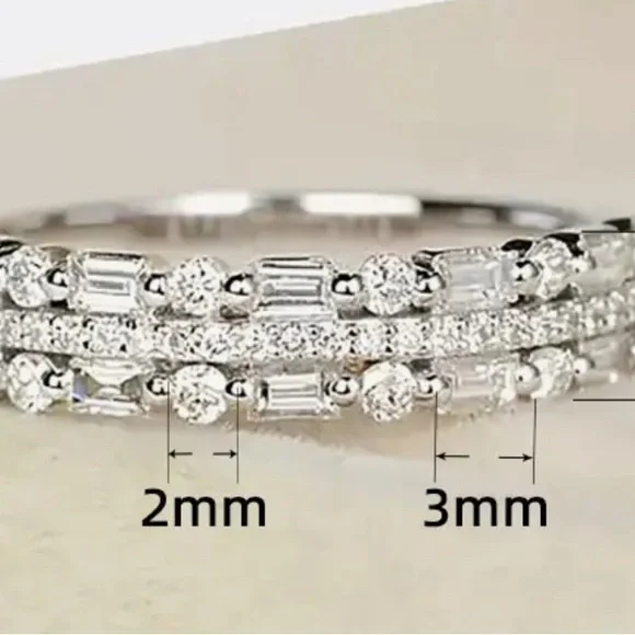 Dazzling Silver Plated Titanium Triple Stacked Band with Cubic Zirconias Ring - Picture 3 of 3